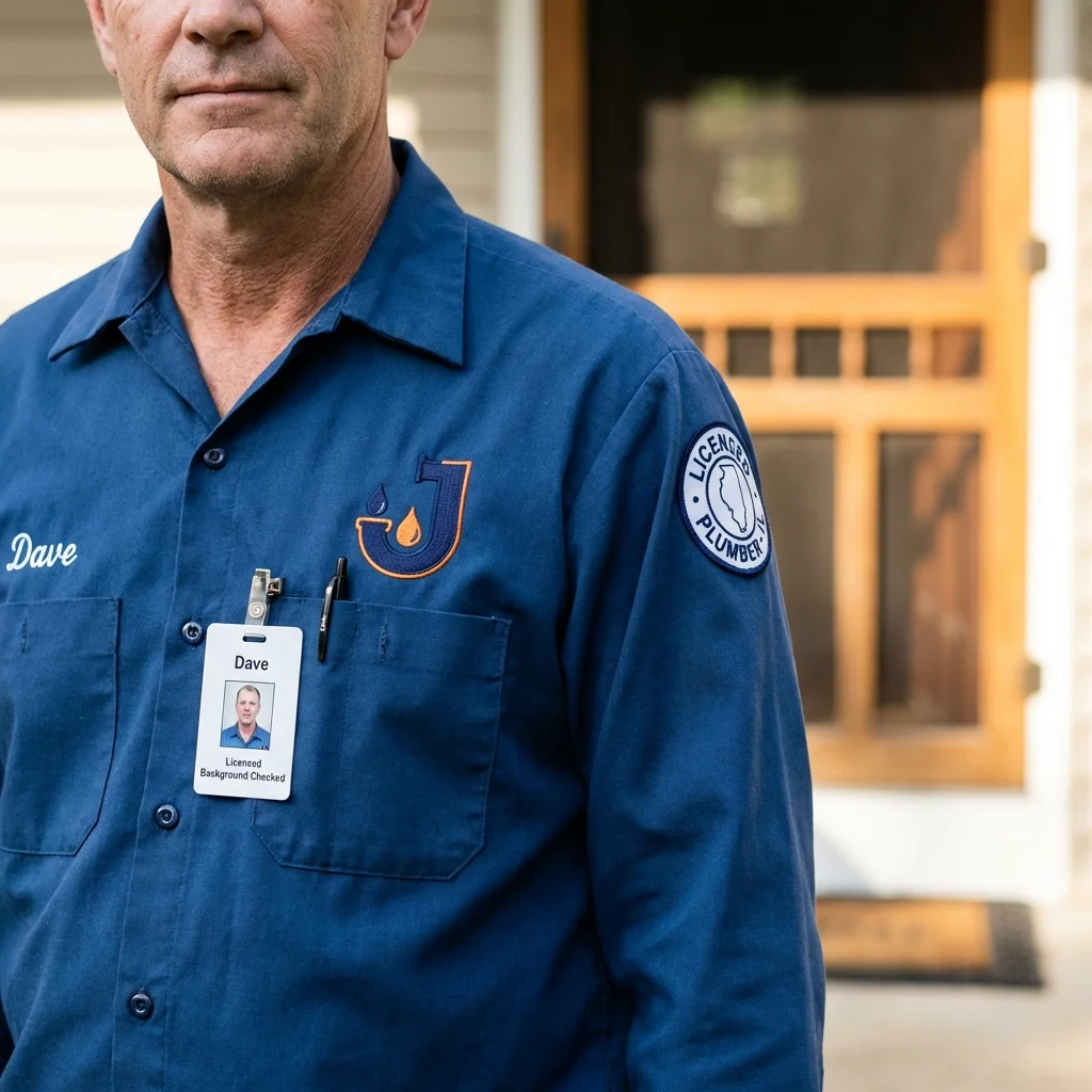 Licensed plumber showing ID badge in West Valley City, UT